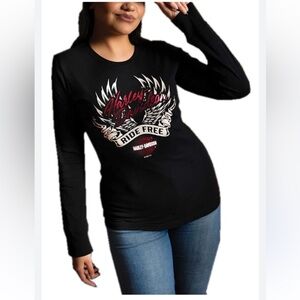 Harley-Davidson Women's Black and Red Graphic Long Sleeve Tee